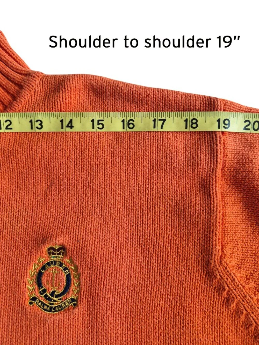 Lauren Ralph Lauren Vintage Crest Logo Sweater Quarter Zip Orange Size M